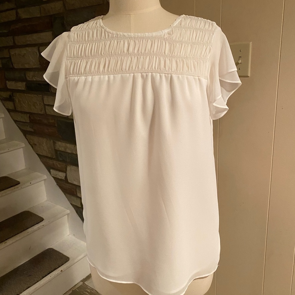 Calvin Klein Women's Smocked Yoke Flutter Sleeve Top